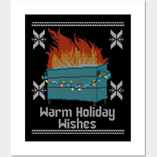 Ugly Christmas Sweater Design Dumpster Fire - Warm Holiday Wishes Posters and Art